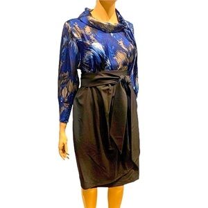 Igigi Grande Gallerie Midi Dress Plus Size 16 Black Blue Multi, Long Sleeve NEW
